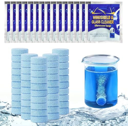 Car Screenwash Tablets, 50 Pieces Windscreen Washer Tablets, Automotive Windshield Washer Fluid Effervescent, for Windshield Glass Kitchen Windows Cleaning