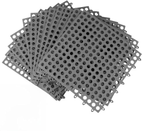 Set di 12 piastrelle ad incastro in plastica grigia, antiscivolo, con sistema di drenaggio per cucina, piscina, bagno