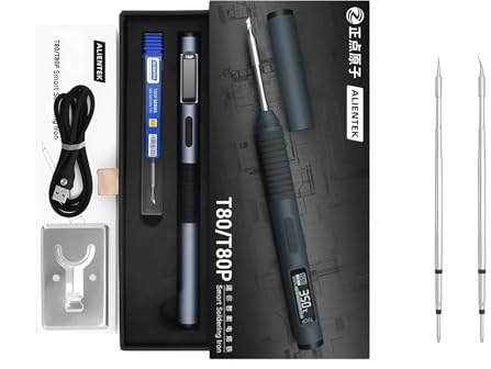 FeelTech T80/T80P Elektrisches Lötkolben Einstellbare Temperatur 100W Schnelle Erwärmung Tragbare Digitale Intelligente Lötstation C210 C245 (T80+T80 2 Spitze)