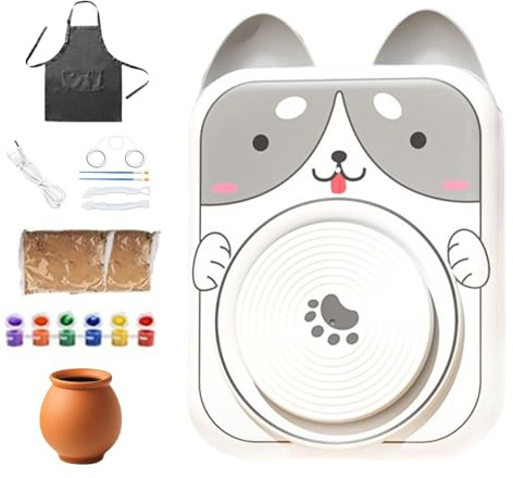 Opilroyn Tornio da ceramica 5 V DC USB, tornio in ceramica con forme di animali, kit di arte per principianti, con strumenti per scolpire, modellare e dipingere argilla
