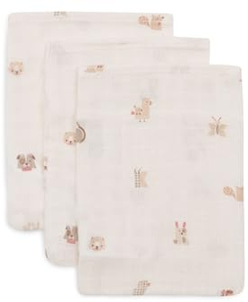 Jollein Washcloths Baby – Animal Friends – 3-Pack – 15x20cm – Muslin – 100% Cotton – Baby Washcloths – Oeko-TEX Certified