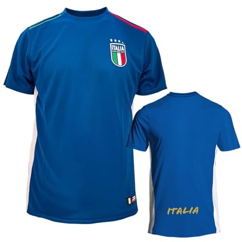 ITALIA FIGC Offizielles Fußballtrikot. Technisches T-Shirt mit normaler Passform für Herren, Jungen und Kinder., Königsblau, Large