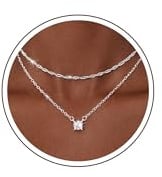 Aidenn Geburtsstein Halskette Damen 925 Silber, Doppellagige Kette mit Zirkonia Anhänger, Layering Halskette Silber Verstellbar, Personalisierte Schmuck Geschenk für Frauen Freundin