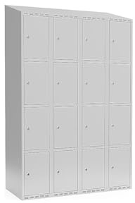 kaiserkraft | 4er-Schließfachschrank Fydor | 4 Abteile | lichtGrau | B 1200 mm | schräge Dachform | Zylinderschloss