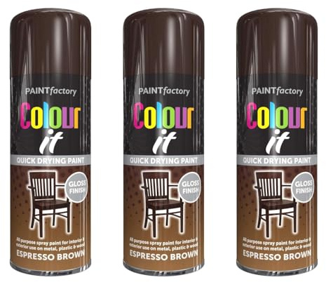 Paint Factory Colour It Espresso Brown Gloss Finish Quick Drying Spray Paint, 400ml, Pack of 3