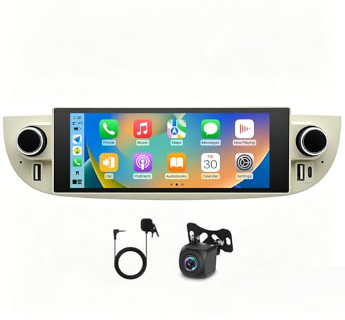 2+64G Android 14 Double Din Car Stereo for Fiat 500 2007-2015, 6.86 inch Touch Screen GPS Navigation for Fiat 500 Head Unit Wireless Carplay Android Auto Upgrade Bluetooth AHD Backup Camera FM/RDS SWC