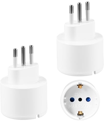 Lot de 2 Adaptateur de Voyage Italie, Adaptateur Prise Italienne | Prise Type L 1500W, Adaptateur Prise France vers Italie Idéal San Marin, Protection Multiple, Non Convertisseur de Tension