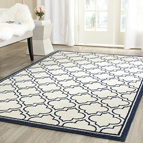 SAFAVIEH Amherst Collection Area Rug - 5'3 x 8', Ivory & Navy, Moroccan Geometric Design, Non-Shedding & Easy Care, Ideal for High Traffic Areas in Living Room, Bedroom (AMT412M)