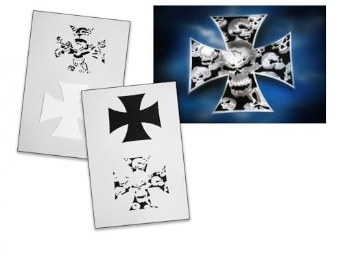 UMR-Design AS-096 Schädel Kreuz Airbrushschablone Step by Step Grösse S