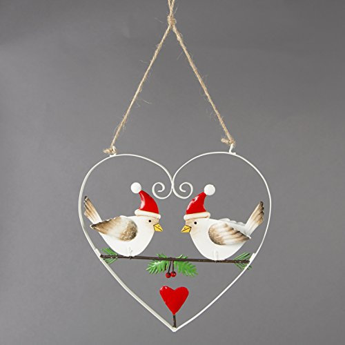 Sass & Belle Zierschmuck Herz mit verliebten Vögelchen zum Aufhängen - 17 x 17 cm
