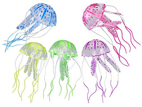 West See 5 Stück Jellyfish Aquarium Dekoration Künstliche Glowing-Effekt Fish Tank Ornament