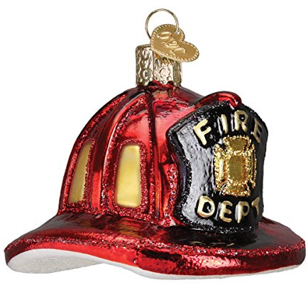 Old World Christmas Fireman's Helmet Glass Blown Ornament for Christmas Tree, Handcrafted Holiday Decoration, Firefighter Collection
