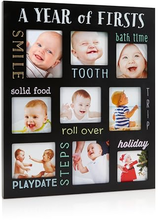 Pearhead Baby's Firsts Keepsake Picture Frame, Display Photos of Your Favorite Moments from Baby's First Tooth to Baby’s First Trip, Black