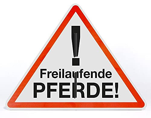 AllesKlaro® - Warnschild Aufsteller - freilaufende Pferde - Dreieck - freistehend aufstellbar - stabile 4mm Alu Verbundplatte (50x40cm)