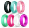 PAURO Silikon Rubber Ehering Ring Für Aktive Frauen Flexible Safe 5,7mm Bands Sport Outdoor, Glitter Solide 7 Pack Größe 57
