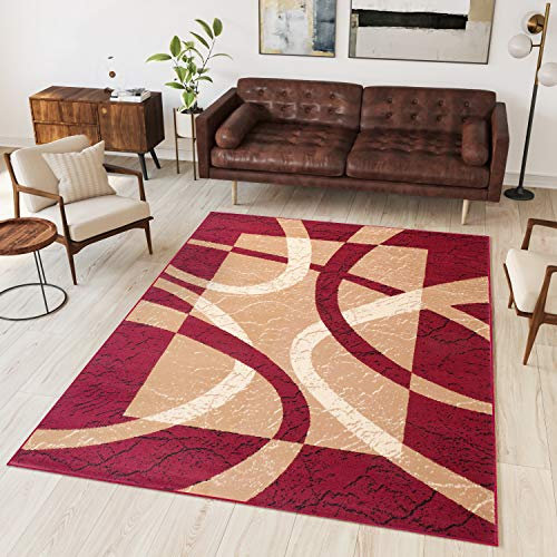 TAPISO Dream Teppich Wohnzimmer Kurzflor Modern Rot Beige Creme Kreise Wellen Streifen Meliert Bordüre Schlafzimmer Esszimmer ÖKOTEX 200 x 300 cm