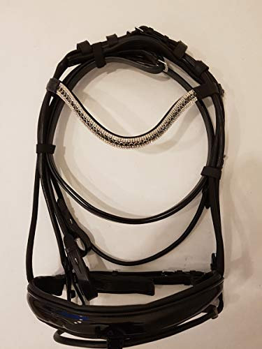nilo Rundgenähte Trense Pferd Alea (Full) mit Strass Stirnriemen & Zügel in schwarz/Trense schwarz mit Zügel Pferd/Zaumzeug für Pferde/hochwertige Trense Warmblut