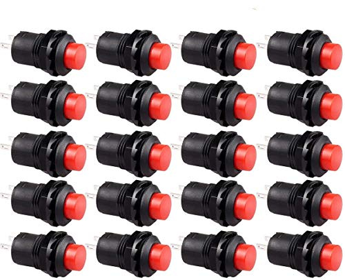 CLDIY 20 Stücke SPST Keine Sperre Druckschalter AUS/EIN AC 250V / 1.5A 125V / 3A Rote Kappe für Auto