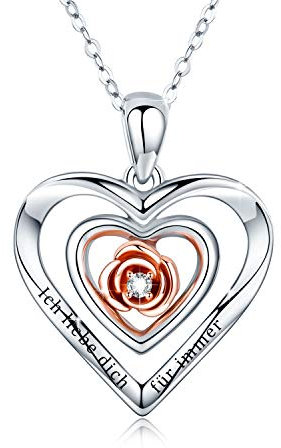 Kette Rose Blume 925 Sterling Silber Herz Kette Damen Ich liebe dich für immer Kette Doppel Herz Kette Rosen Kette Jahrestag Valentinstag Muttertag Weihnachts Geschenk für Damen/Frau/Mutter/Tochter