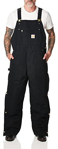 Carhartt Men's Loose Fit Firm Duck Insulated Bib Overall, Black, Large