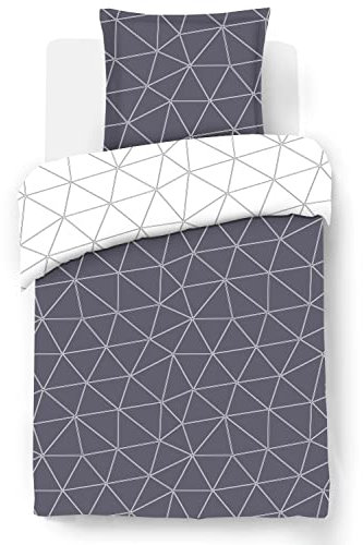 Vision - Wendebettwäsche Hugo grau – Bettbezug 140 x 200 cm mit 1 Kissenbezug für Einzelbett – 100% Baumwolle