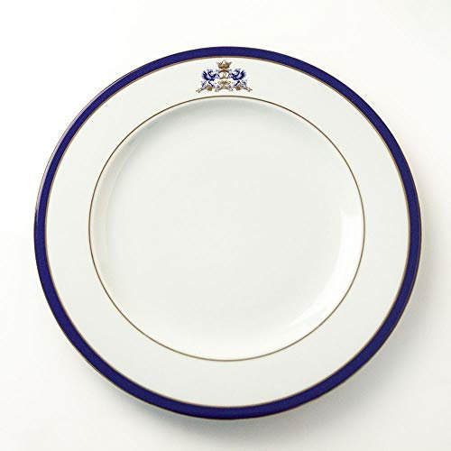 FranquiHOgar Lot de 6 grandes assiettes de présentation en porcelaine de 30 cm pour servir des classiques | Lot de 12 assiettes Duisburg blanches décorées d'or et une touche de bleu cobalt (6