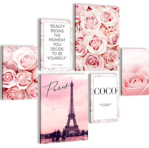 Novart Wandbilder Set Fashion Coco Beauty Rosa Zitate - KEIN EXTRA RAHMEN BENÖTIGT - Modern Deko - Mädchenzimmer Teenager N016163a