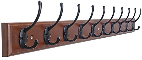 Dseap Garderobenleiste: 97cm lang robuste hakenleiste mit 10 haken, kleiderhaken wand, wandgarderobe, garderobenhaken für mäntel, handtüchern, hüten, kleidung, bambus,Braun