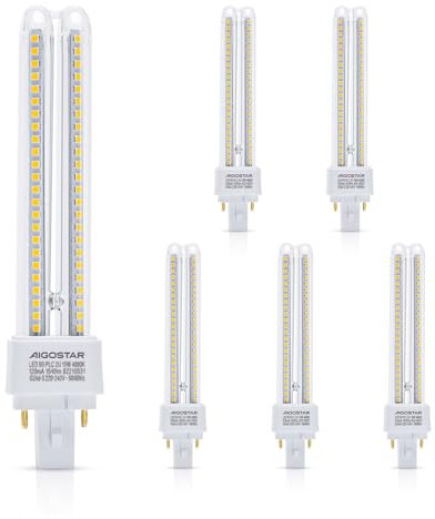 Aigostar Pack de 5 Bombilla PLC 2U, tubo de 15W Maiz G24, Luz Blanco Neutra 4000K, 1540lm, No regulable