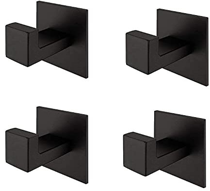 Melairy 4 ganci autoadesivi in acciaio inox 304 per asciugamani da bagno, finitura nera opaca, per cappotti, cappelli, porte, accessori da bagno, senza bisogno di viti