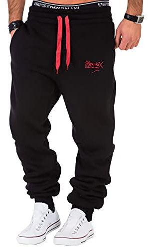 REPUBLIX Herren Sporthose Jogger Jogginghose Sweatpants Trainingshose R-0052 Schwarz/Rot XXL