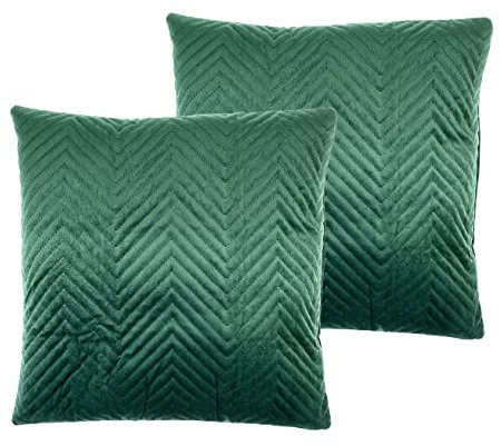 Marzoon 2er Set Samt Kissenbezüge 45x45 cm - Dekokissen Sofakissen Couchkissen dunkelgrün - Kissenhüllen mit Linien-Steppmuster vorne & glatter Rückseite, Reißverschluss, ohne Füllung
