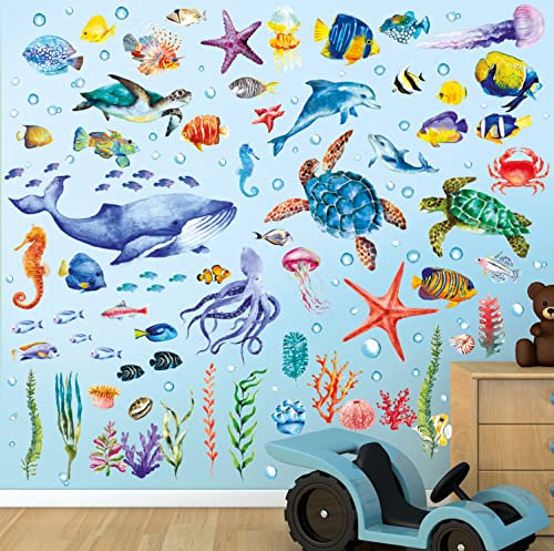 BASHOM DS12-8048 Unter dem Meer Wandaufkleber Wandtattoo Fisch Ozean Fische Seetang Wandsticker Abnehmbar für Kinder Kinderzimmer Babyzimmer Schlafzimmer Wohnzimmer Badezimmer Wanddeko