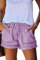 HVEPUO Short d'été, large, pour femmes, en coton et lin, avec ceinture élastique, a-violet, XL