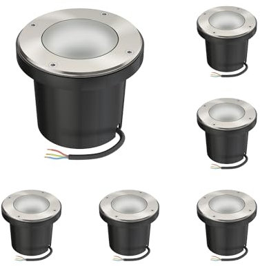 ledscom.de Einbauleuchte BOFU, Outdoor, IP67, schwenkbar, edelstahl, rund, 150mm Ø, 1x GU10 max. 15W, Milchglas, 6 Stk.