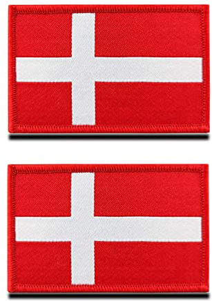 2 St. Dänemark Flagge Patch- Taktisch Dänisches Nationales Emblem, Bestickter Aufnäher mit Verschluss, Militär Bänder für Rucksäcke Kleidung Taschen Uniform Weste Jersey Reisen