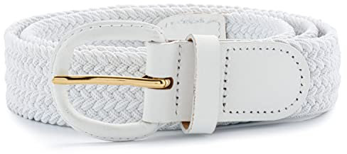 Streeze 30mm Herren Damen elastischer Gürtel gewebter. 6 Größen: Small - 3XL Geflochtener Stretchgürtel mit Lederschnalle (Weiß, L)