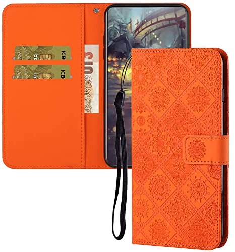 IMEIKONST Compatible with Samsung Galaxy S10E Flip Case, Premium Leather Retro Phone Case Notebook Wallet with Card Holder Magnetic Closure Shockproof Cover for Samsung S10E. Orange XCH