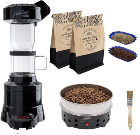 Fresh Roast SR540 Coffee Roaster Bundle - Includes Glass Extension Tube, Coffee Bean Cooler, Green Coffee Beans, Sample Trays & Chaff Brush