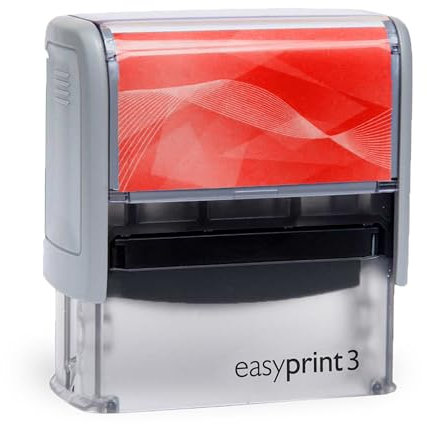 Selbstfärbender Stempel easyprint 3 rot – personalisierbarer Firmenstempel, Namensstempel, Adressstempel oder sonstiger Textstempel – Abdruck ca. 58x22 mm mit bis zu 5 Zeilen