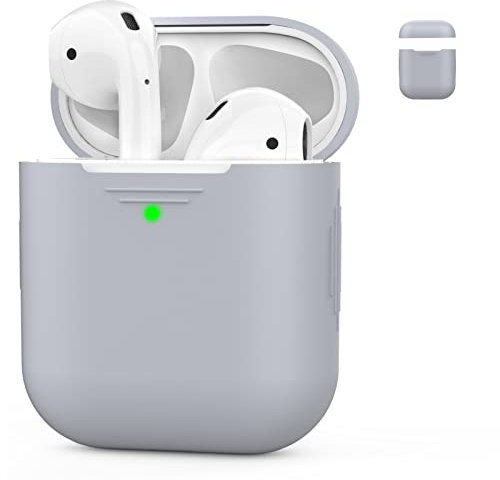 AHASTYLE AirPods Hülle Silikon AirPods Case [Front-LED Sichtbar] Kompatibel mit Apple AirPods 2 & 1 (2019) (Ohne Karabiner, Grau)