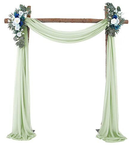 SFTYUFS 6 Meter Hochzeitsbogen Drapierstoff 2 Paneele grüner Chiffon-Stoff Vorhang für Hochzeit Torbogen Zeremonie Empfang Party Dekorationen Deckendekoration Hintergrund, 60 x 55 cm