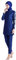 Burkini Damen Muslim Lang Große Größen Muslimische Badeanzug Bademode Islamische Arabische Jilbab Langarm UV Shirt+Badehose+Badekappe Hijab Kopftuch Khimar 3tlg Schwimmanzug Navy Blau Blumendruck S