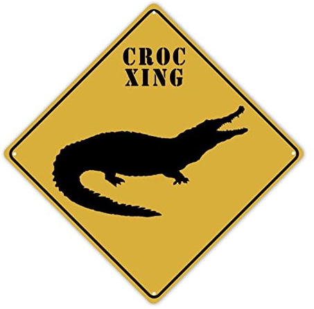 Krokodilkreuzschild Vorsicht Gefahr Krokodil-Xing-Schild Alligator-Silhouette Straßenschild Wildtiere Tier Neuheit Straßenzaun Wanddekoration Diamantform Warnung Metall-Blechschild für drinnen und