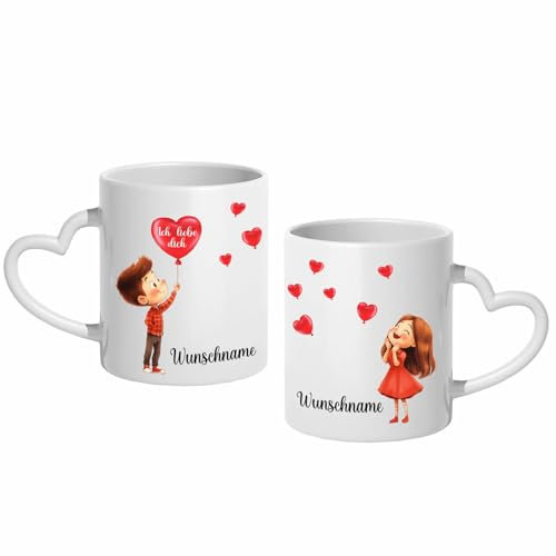 Personalisierte Herzhenkel Kaffeetassen - Weltbeste Ehefrau -, Partnergeschenk, Jahrestag Geschenk für Sie und Ihn - 2er Set,Besonderes Merkmal spülmaschinenfest, Mikrowellensicher
