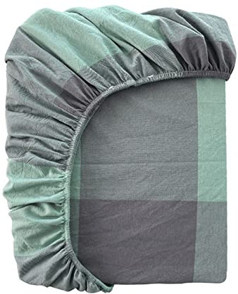 Bettlaken mit Gummizug Kariert Spannbettlaken Boxspringbett Spannbetttuch for Mädchen Jungen Teenager Erwachsene 100% Gewaschene Baumwolle (Color : A, Size : 180x200+20cm)
