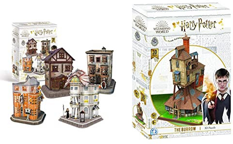 Harry Potter 7585 Diagon Alley 4 in 1 3D Puzzle Set & University Games 08436 Harry Potter The Burrow 3D Puzzle