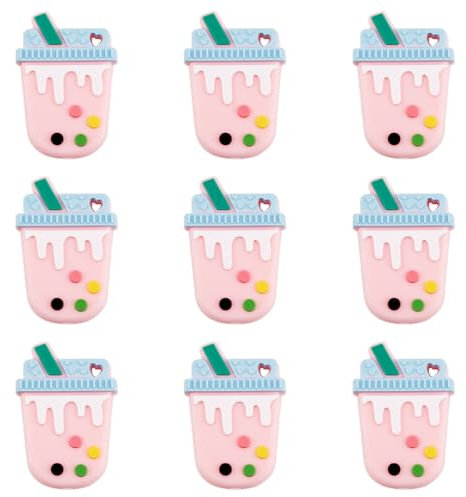 Beadthoven 10pcs Milk Tea Boba Silicone Beads 35mm Cute Drink Bottle Charm Beads DIY Bracelet Necklace Beads Silicone Beads Loose Rubber Focal Beads for Lanyards Pen Keychain Jewelry Making DIY Craft