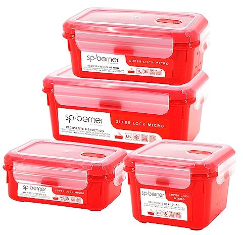 4 x Hermétiques 0.68-1-1.1 et 1.9 L, convient pour la cuisson à la vapeur au micro-ondes, transport et stockage optimal des aliments, fermoir clip