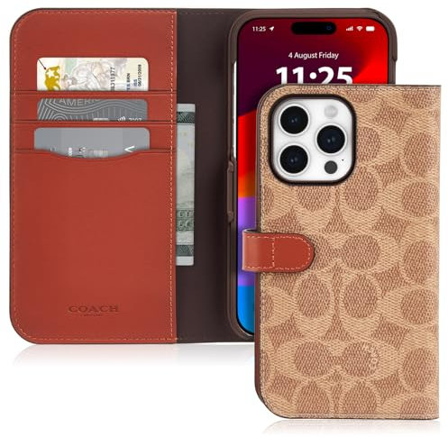 Coach Wallet Folio iPhone 15 Pro Max Case, Compatible with Wireless Charging - Signature Tan